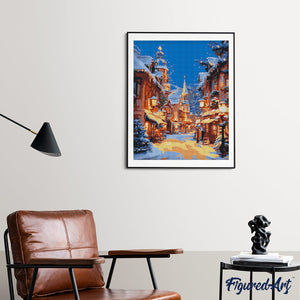 Diamond Painting - Pueblo navideño iluminado 40x50cm con bastidor montado