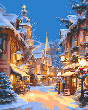 Cargar imagen en el visor de la galería, Diamond Painting - Pueblo navideño iluminado 40x50cm con bastidor montado