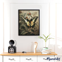 Cargar imagen en el visor de la galería, Diamond Painting - Mariposa Cola de Golondrina y Flores Blancas 40x50cm con bastidor montado