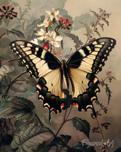 Cargar imagen en el visor de la galería, Diamond Painting - Diamond Painting - Mariposa Cola de Golondrina y Flores Blancas 40x50cm con bastidor montado