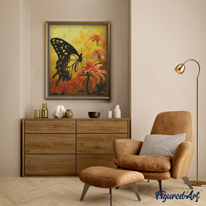 Diamond Painting - Mariposa Cola de Golondrina y Flores Naranjas