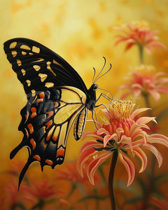 Diamond Painting - Mariposa Cola de Golondrina y Flores Naranjas