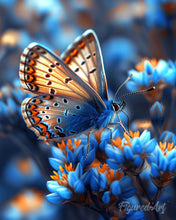 Cargar imagen en el visor de la galería, Diamond Painting - Diamond Painting - Mariposa y Flores Azules 40x50cm con bastidor montado