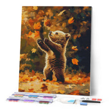 Cargar imagen en el visor de la galería, Diamond Painting - Oso y hojas caídas 40x50cm con bastidor montado