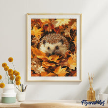 Cargar imagen en el visor de la galería, Diamond Painting - Erizo en las hojas de otoño 40x50cm con bastidor montado