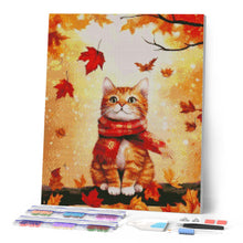 Cargar imagen en el visor de la galería, Diamond Painting - Gato acogedor de otoño 40x50cm con bastidor montado