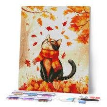 Cargar imagen en el visor de la galería, Diamond Painting - Gato juguetón de otoño 40x50cm con bastidor montado