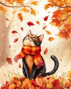 Diamond Painting - Gato juguetón de otoño