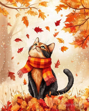 Cargar imagen en el visor de la galería, Diamond Painting - Diamond Painting - Gato juguetón de otoño 40x50cm con bastidor montado