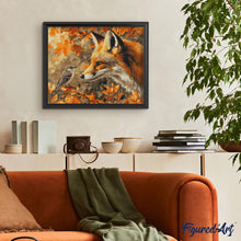 Cargar imagen en el visor de la galería, Diamond Painting - Zorro y pájaro en otoño 40x50cm con bastidor montado