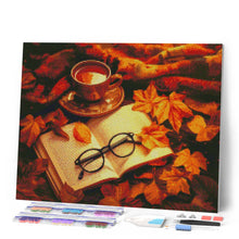 Cargar imagen en el visor de la galería, Diamond Painting - Té y libro de otoño 40x50cm con bastidor montado