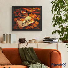 Cargar imagen en el visor de la galería, Diamond Painting - Té y libro de otoño 40x50cm con bastidor montado