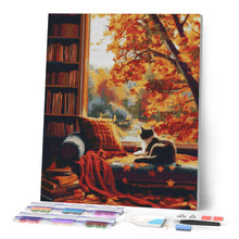 Cargar imagen en el visor de la galería, Diamond Painting - Vista otoñal del gato 40x50cm con bastidor montado