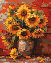 Cargar imagen en el visor de la galería, Diamond Painting - Diamond Painting - Jarrón de girasoles de otoño 40x50cm con bastidor montado