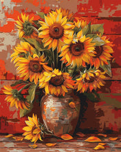 Cargar imagen en el visor de la galería, Diamond Painting - Diamond Painting - Jarrón de girasoles de otoño 40x50cm con bastidor montado