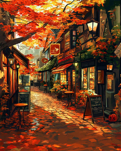 Diamond Painting - Calle del café en otoño