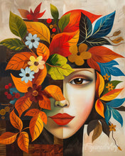 Cargar imagen en el visor de la galería, Diamond Painting - Diamond Painting - Cara floral otoñal inspirada en Picasso 40x50cm con bastidor montado