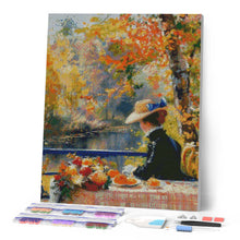 Cargar imagen en el visor de la galería, Diamond Painting - Dama otoñal inspirada en Renoir 40x50cm con bastidor montado