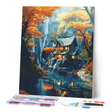 Cargar imagen en el visor de la galería, Diamond Painting - Cabaña otoñal junto a la cascada