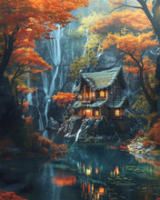 Cargar imagen en el visor de la galería, Diamond Painting - Cabaña otoñal junto a la cascada