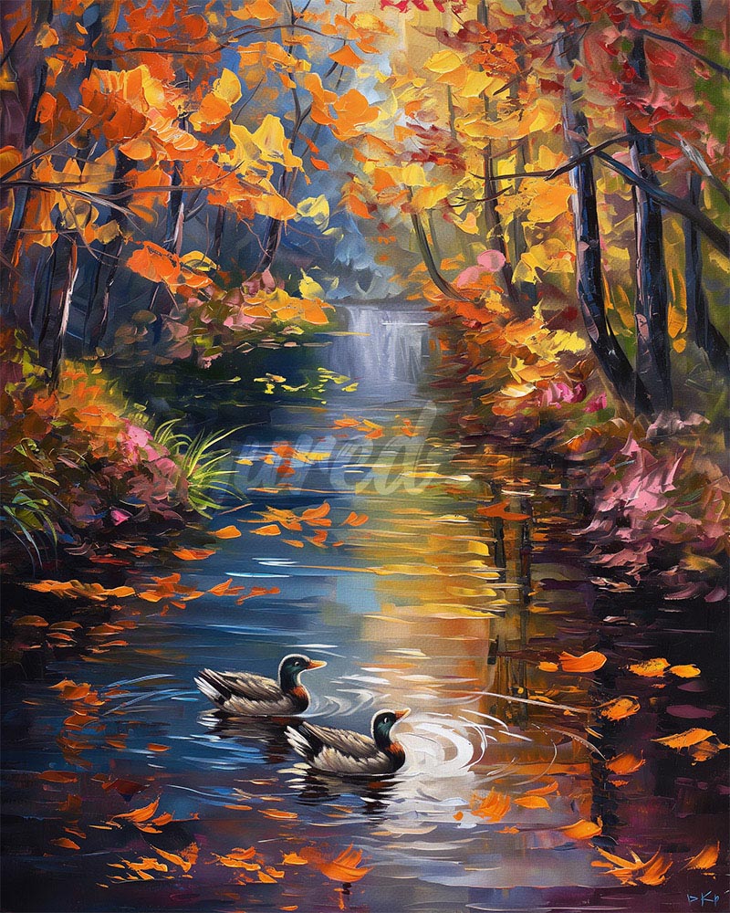 Diamond Painting - Estanque dorado en otoño