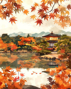 Diamond Painting - Templo japonés junto al lago en otoño