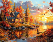 Cargar imagen en el visor de la galería, Diamond Painting - Atardecer de otoño junto a la cabaña