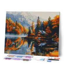 Cargar imagen en el visor de la galería, Diamond Painting - Cabaña junto al lago en otoño