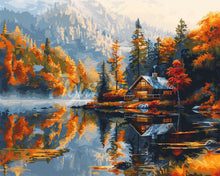 Cargar imagen en el visor de la galería, Diamond Painting - Cabaña junto al lago en otoño