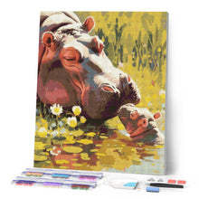 Cargar imagen en el visor de la galería, Diamond Painting - Bebé Hipopótamo Besando a Mamá