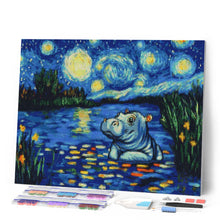 Cargar imagen en el visor de la galería, Diamond Painting - Hipopótamo en la Noche Estrellada