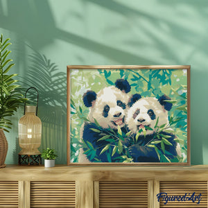 Diamond Painting - Pandas Comiendo Bambú