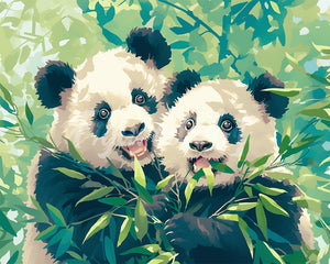 Diamond Painting - Pandas Comiendo Bambú