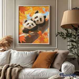 Diamond Painting - Cachorros de Panda en Otoño