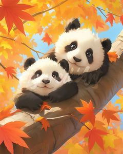 Diamond Painting - Cachorros de Panda en Otoño