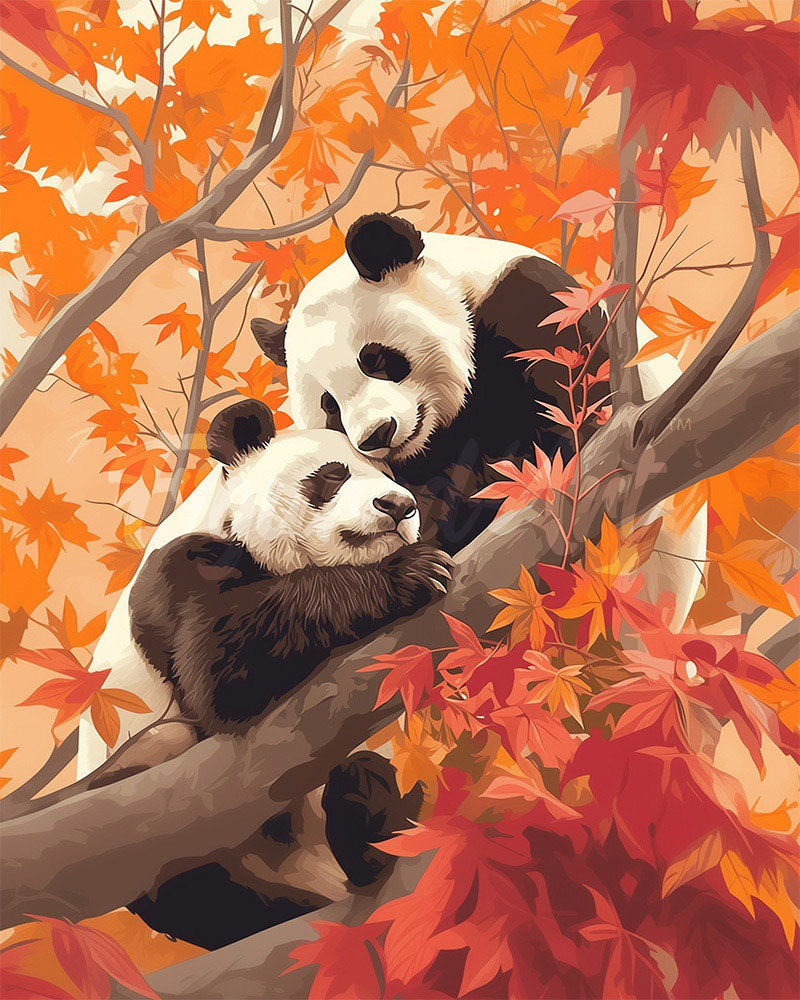 Diamond Painting - Gemelos de Panda en Otoño