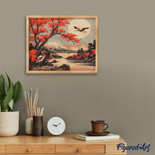 Cargar imagen en el visor de la galería, Diamond Painting - Grullas y Vista del Monte Fuji 40x50cm con bastidor montado