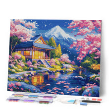 Cargar imagen en el visor de la galería, Diamond Painting - Casa de Sakura junto al Estanque 40x50cm con bastidor montado