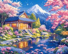 Cargar imagen en el visor de la galería, Diamond Painting - Diamond Painting - Casa de Sakura junto al Estanque 40x50cm con bastidor montado