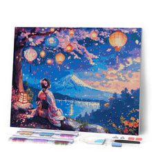 Cargar imagen en el visor de la galería, Diamond Painting - Chica, Faroles y Monte Fuji