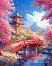 Cargar imagen en el visor de la galería, Diamond Painting - Diamond Painting - Puente Rojo y Cerezos en Flor 40x50cm con bastidor montado