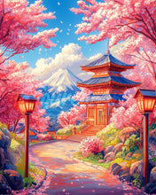 Cargar imagen en el visor de la galería, Diamond Painting - Diamond Painting - Camino de Sakura hacia la Pagoda 40x50cm con bastidor montado