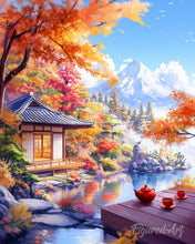 Cargar imagen en el visor de la galería, Diamond Painting - Diamond Painting - Casa del Té en Otoño junto al Lago 40x50cm con bastidor montado