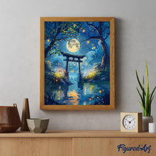 Cargar imagen en el visor de la galería, Diamond Painting - Torii a la Luz de la Luna y Luciérnagas 40x50cm con bastidor montado
