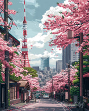 Cargar imagen en el visor de la galería, Diamond Painting - Diamond Painting - Calle de Cerezos en Flor en Tokyo 40x50cm con bastidor montado