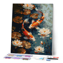 Cargar imagen en el visor de la galería, Diamond Painting - Carpas Koi Vintage y Flores 40x50cm con bastidor montado