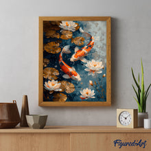 Cargar imagen en el visor de la galería, Diamond Painting - Carpas Koi Vintage y Flores 40x50cm con bastidor montado