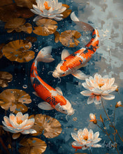 Cargar imagen en el visor de la galería, Diamond Painting - Diamond Painting - Carpas Koi Vintage y Flores 40x50cm con bastidor montado