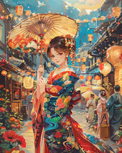 Cargar imagen en el visor de la galería, Diamond Painting - Diamond Painting - Chica con Kimono en el Festival de Faroles 40x50cm con bastidor montado