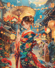 Cargar imagen en el visor de la galería, Diamond Painting - Diamond Painting - Chica con Kimono en el Festival de Faroles 40x50cm con bastidor montado
